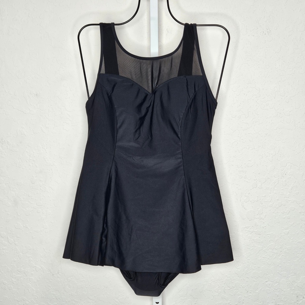 Shore Shapes Black Mesh Illusion Neck One Piece Swimdress Swimsuit Womens 8